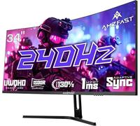 Amzfast 34-Inch Curved Ultrawide Gaming Monitor - UWQHD (3440x1440), 240Hz, 1ms MPRT, 1500R, Adaptive-Sync | Dual HDMI 2.1 & DisplayPort 1.4 | VESA | Flicker-Free | AMZG34C5Q Pro