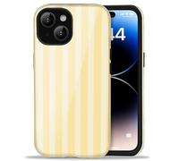 Amzfield Compatible with iPhone 15 Plus Case Cute Striped Aesthetic Retro Design for Women Girls Fall Simple Chic Girly Pretty Dual Layer Hybrid Protection Elegant Case, Butter Yellow