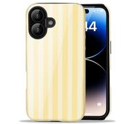 Amzfield Compatible with iPhone 16 Case Cute Striped Aesthetic Retro Design for Women Girls Fall Simple Chic Girly Pretty Dual Layer Hybrid Protection Elegant Case, Butter Yellow