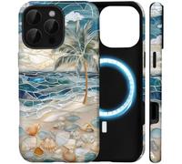 Amzfield for iPhone 15 Pro Max Case, Summer Aesthetic Beach Ocean Vintage Seaglass Seashell Coast Collage, Compatible with Magsafe, Tropical Trendy Magnetic 2-in-1 Hybrid Phone Case for Women Girls