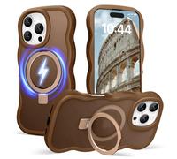 Amzfield for iPhone 16 Pro Max Case, Compatible with Magsafe with Invisible Magnetic Ring Stand Wavy Frame Cute Translucent Matte Hard Back Silicone Bumper Shockproof Phone Case Women Girls, Brown