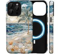 Amzfield for iPhone 16 Pro Max Case, Summer Aesthetic Beach Ocean Vintage Seaglass Seashell Coast Collage, Compatible with Magsafe, Tropical Trendy Magnetic 2-in-1 Hybrid Phone Case for Women Girls