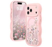 Amzfield for iPhone 17 Pro Max Case, Compatible with MagSafe [Full Camera Protection] Curly Wavy Frame Cute Floral Design Silicone Bumper Aesthetic Phone Case for iPhone 17 Promax, Autumnflit Pink