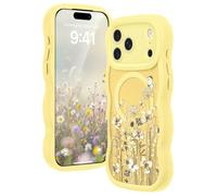 Amzfield for iPhone 17 Pro Max Case, Compatible with MagSafe [Full Camera Protection] Curly Wavy Frame Cute Floral Design Silicone Bumper Aesthetic Phone Case for iPhone 17 Promax Autumnflit Yellow