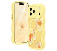 Amzfield for iPhone 17 Pro Max Case, Compatible with MagSafe [Full Camera Protection] Curly Wavy Frame Cute Floral Design Silicone Bumper Aesthetic Phone Case for iPhone 17 Promax, Hibiscus Yellow