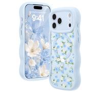 Amzfield for iPhone 17 Pro Max Case, Compatible with MagSafe [Full Camera Protection] Curly Wavy Frame Cute Floral Design Silicone Bumper Aesthetic Phone Case for iPhone 17 Promax, Clustered Blue
