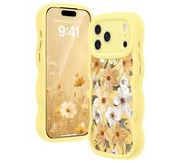 Amzfield for iPhone 17 Pro Max Case, Compatible with MagSafe [Full Camera Protection] Curly Wavy Frame Cute Floral Design Silicone Bumper Aesthetic Phone Case for iPhone 17 Promax, Dogwood Yellow