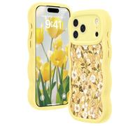 Amzfield for iPhone 17 Pro Max Case, Compatible with MagSafe [Full Camera Protection] Curly Wavy Frame Cute Floral Design Silicone Bumper Aesthetic Phone Case for iPhone 17 Promax, Blossom Yellow