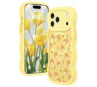 Amzfield for iPhone 17 Pro Max Case, Compatible with MagSafe [Full Camera Protection] Curly Wavy Frame Cute Floral Design Silicone Bumper Aesthetic Phone Case for iPhone 17 Promax, Allover Yellow