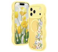 Amzfield for iPhone 17 Pro Max Case, Compatible with MagSafe [Full Camera Protection] Curly Wavy Frame Cute Floral Design Silicone Bumper Aesthetic Phone Case for iPhone 17 Promax Wisteria Yellow