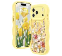 Amzfield for iPhone 17 Pro Max Case, Compatible with MagSafe [Full Camera Protection] Curly Wavy Frame Cute Floral Design Silicone Bumper Aesthetic Phone Case for iPhone 17 Promax, Primrose Yellow