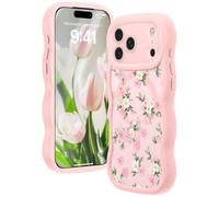Amzfield for iPhone 17 Pro Max Case, Compatible with MagSafe [Full Camera Protection] Curly Wavy Frame Cute Floral Design Silicone Bumper Aesthetic Phone Case for iPhone 17 Promax, Clustered Pink