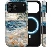 Amzfield for iPhone 17 Pro Max Case, Summer Aesthetic Beach Ocean Vintage Seaglass Seashell Coast Collage, Compatible with Magsafe, Tropical Trendy Magnetic 2-in-1 Hybrid Phone Case for Women Girls