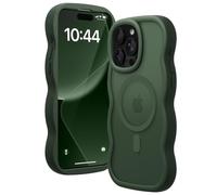 Amzfield Magnetic for iPhone 13 Pro Max Case, Compatible with Magsafe Wavy Frame Cute Translucent Matte Hard Back Silicone Bumper Shockproof Phone Case for iPhone 13 Pro Max Women Girls, Dark Green