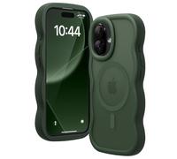 Amzfield Magnetic for iPhone 16 Plus Case, Compatible with Magsafe Wavy Frame Cute Translucent Matte Hard Back Silicone Bumper Shockproof Phone Case for iPhone 16 Plus Women Girls, Dark Green