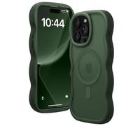 Amzfield Magnetic for iPhone 16 Pro Max Case, Compatible with Magsafe Wavy Frame Cute Translucent Matte Hard Back Silicone Bumper Shockproof Phone Case for iPhone 16 Pro Max Women Girls, Dark Green