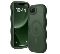 Amzfield Magnetic for iPhone 16e Case, Compatible with Magsafe Wavy Frame Cute Translucent Matte Hard Back Silicone Bumper Shockproof Phone Case for iPhone 16 e Women Girls, Dark Green