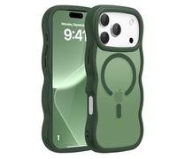 Amzfield Magnetic for iPhone 17 Pro Max Case, Compatible with Magsafe Wavy Frame Cute Translucent Matte Hard Back Silicone Bumper Shockproof Phone Case for iPhone 17 Pro Max Women Girls, Dark Green