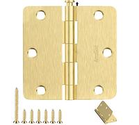 AmzGod Door Hinges Satin Brass - 18 Pack Gold Door Hinges 3.5 Inch Rounded Interior Door Hinges with 1/4" Radius - 3 1/2 Inches Flat Iron Brass Hinges for Residential Standard Doors