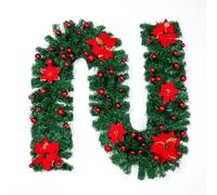 AMZGSHOP 2.7M Rattan Xmas Wreath with LED Lights for Stairs Fireplace Front Door (red)