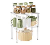 AMZGSHOP 2 Tier Spice Racks Organiser, Acrylic Kitchen Cupboard Organiser, Clear Acrylic Display Risers for Kitchen Counter & Bathroom Countertop