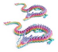 AMZGSHOP 2Pcs 3D Printed Dragon, 3D Printed Articulated Dragon Fidget Toy, Bendable and Full Motion Flexible Joints, Dazzling Gradient Crystal Wyrm, Colored Desktop Dra gon Ornament