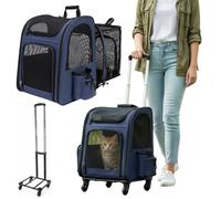 AMZGSHOP 3-In-1 Large Pet Carrier Backpack with Wheels, Collapsible Dog Cat Rolling Carrier with Breathable Mesh & Side Pocket, Foldable Pet Travel Stroller for Small Medium Pets, Support Up to 30 Lbs
