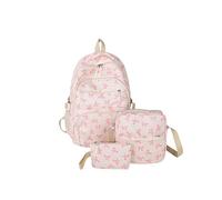 AMZGSHOP Coquette Bow Backpack, Bow Print Backpack with Crossbody Bag and Small Purse Bow Student Bookbag Cute Laptop Backpack-White Pink