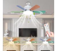 AMZGSHOP Plug in Ceiling Fan Light with Bayonets Fitting, 46cm Screw E27 Socket Fan Light with Remote, Led Ceiling Lightbulb Fans with 6 Blades, 3 Speed Timing Ceilings Fans Lamp Colorful