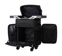 AMZGSHOP Rolling Makeup Train Case, Professional Makeup Artist Train Case Trolley with 360° Swivel Wheels, Oxford Fabric Toolbox Luggage with Worktop Tray for Barbering and Hairstyling Service