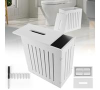 AMZGSHOP White Slimline Bathroom Storage Unit, Compact Wooden Toilet Roll Paper Cabinet with Removable Lid, Multi-Purpose Cleaning Tidy Box for Bathroom Tissue & Cleaning Products Storage