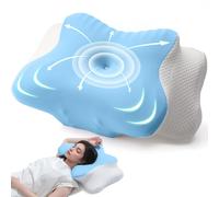 AmzHandler Memory Foam Pillow, Cervical Neck Pillow for Pain Relief, Ergonomic Contour Orthopedic Support Pillow for Side Back Stomach Sleepers, Cooling Ice Silk Washable Cover, Blue