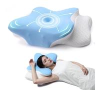 AmzHandler Memory Foam Pillow for Neck Pain Relief, Ergonomic Neck Support Pillow for Side, Back & Stomach Sleepers, Cooling Ice Silk Cover (Washable), Blue