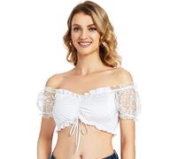 AMZHOTER Dirndl Blouse Women's Costume Blouse Lace Short Sleeve Off Shoulder Dirndl Blouse White Elegant for Oktoberfest 10