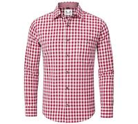 AMZHOTER Traditional Shirt Men's Oktoberfest Shirt Checked Shirt Outfit Long Sleeve Traditional Shirts Short Sleeve Checked Casual Cotton Red M