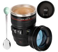 AMZHUB Camera Lens Coffee Mug, Stainless Steel Lens Mug Thermos with Lid and Spoon, Cool Gifts for Photographers