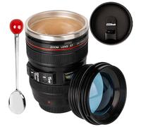 AMZHUB Camera Lens Coffee Mug,Travel Coffee Cup,Stainless Steel Lens Mug Thermos Camera Lens Mug with Lid and Spoon,Cool Gifts for Photographers Men and Women