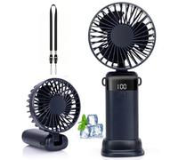 AMZINPRO Handheld Fan,Portable USB Rechargeable Fans with 5 Speeds,Electric Mini Fan Foldable Desk Desktop Fans with LED Display for Home Office Bedroom Outdoor Travel（Blue）