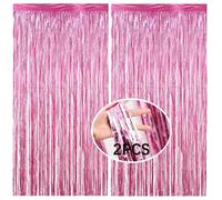 AMZJIMTOP Pink Tinsel Foil Fringe Curtain Party Decorations 2Pcs 3.3ft *6.6ft Metallic Tinsel Curtains Streamers Party Backdrop Foil Curtain for Birthday Party Wedding Holiday Decoration