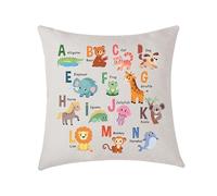 AMZKWY Educational Bedroom Nursery Gifts Animal Alphabet Colour Letters A-Z Cushion Cover Throw Pillow Cover Gift To Kid Family 45x45 cm Children Playroom Decorations (Letter A-N)