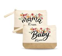 AmzLinkal Pack of 2 Mum Gift with Zip - For Expecting Mums - Mama Kram Baby Kram - Birth or Baby Shower Gift - Changing Bag for Baby, Floral Patterns, targbar