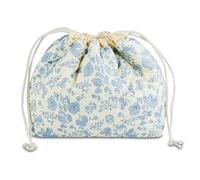 AMZMA Quilted Makeup Bag for Women, Coquette Aesthetic Cosmetic Bag, Cute Travel Toiletry Bag, Cotton Drawstring Pouch for Women and Girls, Light blue flowers