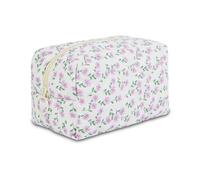 AMZMA Quilted Makeup Pouch,Cotton Puffy Makeup Bag, Coquette Cosmetic Bag for Women and Girls, Aesthetic Organizer Bag, Cute Flower Travel Toiletry Bag, Purple flower