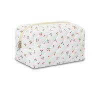 AMZMA Quilted Makeup Pouch,Cotton Puffy Makeup Bag, Coquette Cosmetic Bag for Women and Girls, Aesthetic Organizer Bag, Cute Flower Travel Toiletry Bag, Cherry