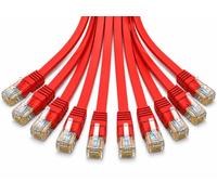 AmzNet 10x 0.5m CAT6 Flat Cable RJ45 Gigabit U/UTP 250MHz Red | CAT6 Flat Cable RJ45 Gigabit U/UTP 250MHz Copper - Flexible and Space Saving
