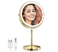 AMZNEVO Rechargeable 8'' Lighted Makeup Mirror, 1X 10X Magnifying Vanity Mirror with 3 Color LED Lights, Touch Sensor Adjust Brightness Double-Sided Cosmetic Mirror, Gold Finish