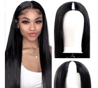 Amznlady V Part Wig Brazilian Human Hair Straight for Black Women U Part Glueless Wig Full Head Clip in Middle Wig