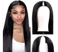 Amznlady Wig Part V Straight Brazilian Virgin Human Hair Wigs for Black Women Update Wigs U Part Glueless Full Head Clip in the Middle Wig