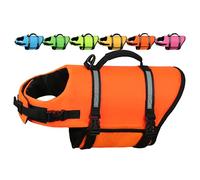 AMZNOVA Rip Stop Dog Life Jacket, Dog Buoyancy Aid for Swimming & Boating, Lightweight & Buoyancy for Doggy, Life Vest with Handle, L, Bright Orange