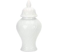 AMZOAKUD White Ceramic Vases Ginger Jar with Lid for Home Decor,Diamond Geometric Pattern Temple Jar with Lid, Traditional Porcelain Flower Pot Vases Gift Jar Decoration